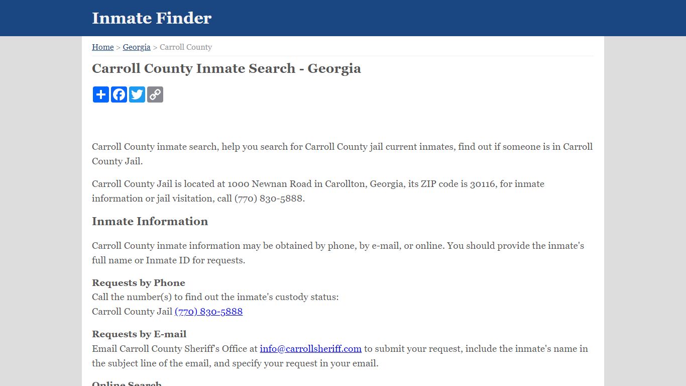 Carroll County Inmate Search - Georgia